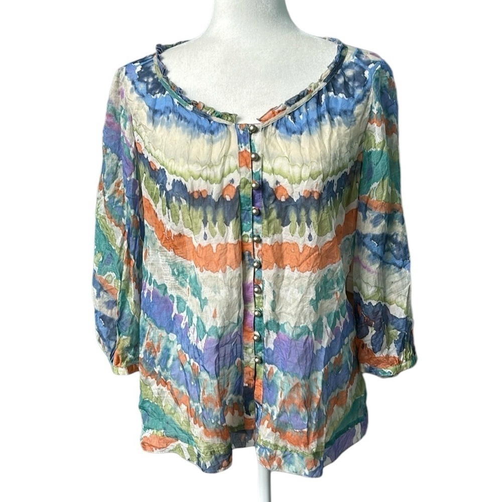 Nic+Zoe Silk Blend Semi Sheer Tie Dye Blouse Size Med